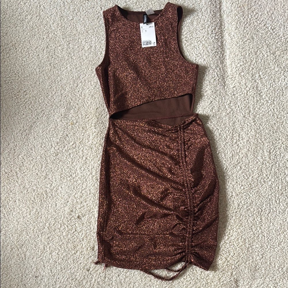 H&M Brown Asymmetrical Cutout Bodycon Mini Dress